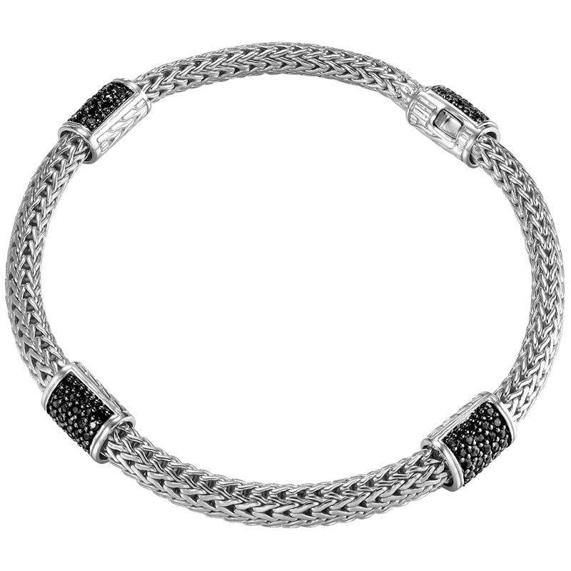 Classic Chain Four Station Bracelet with Black Sapphires