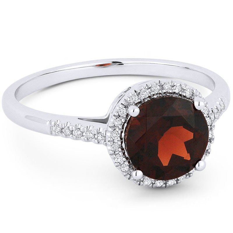 14k White Gold and Diamond Ring with Round Garnet