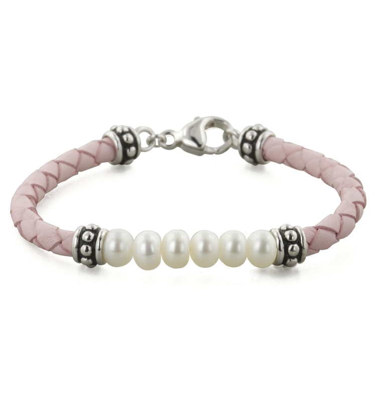 Honora Girls White Pearl Single Row Braided Pink Cuff