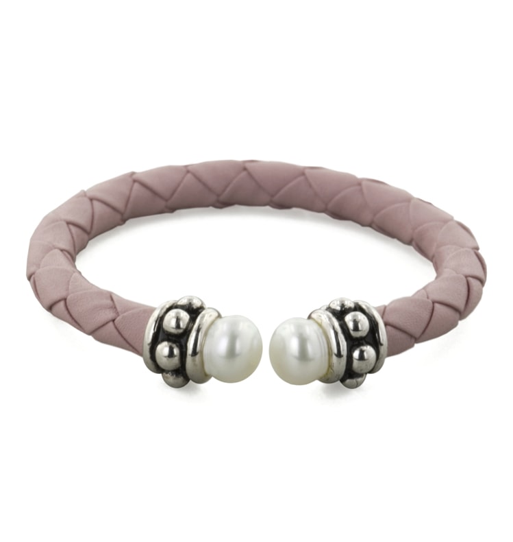 Honora Girls White Pearl Braided Pink Cuff