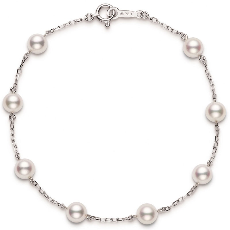 18k White Gold Chain Akoya Pearl Bracelet 