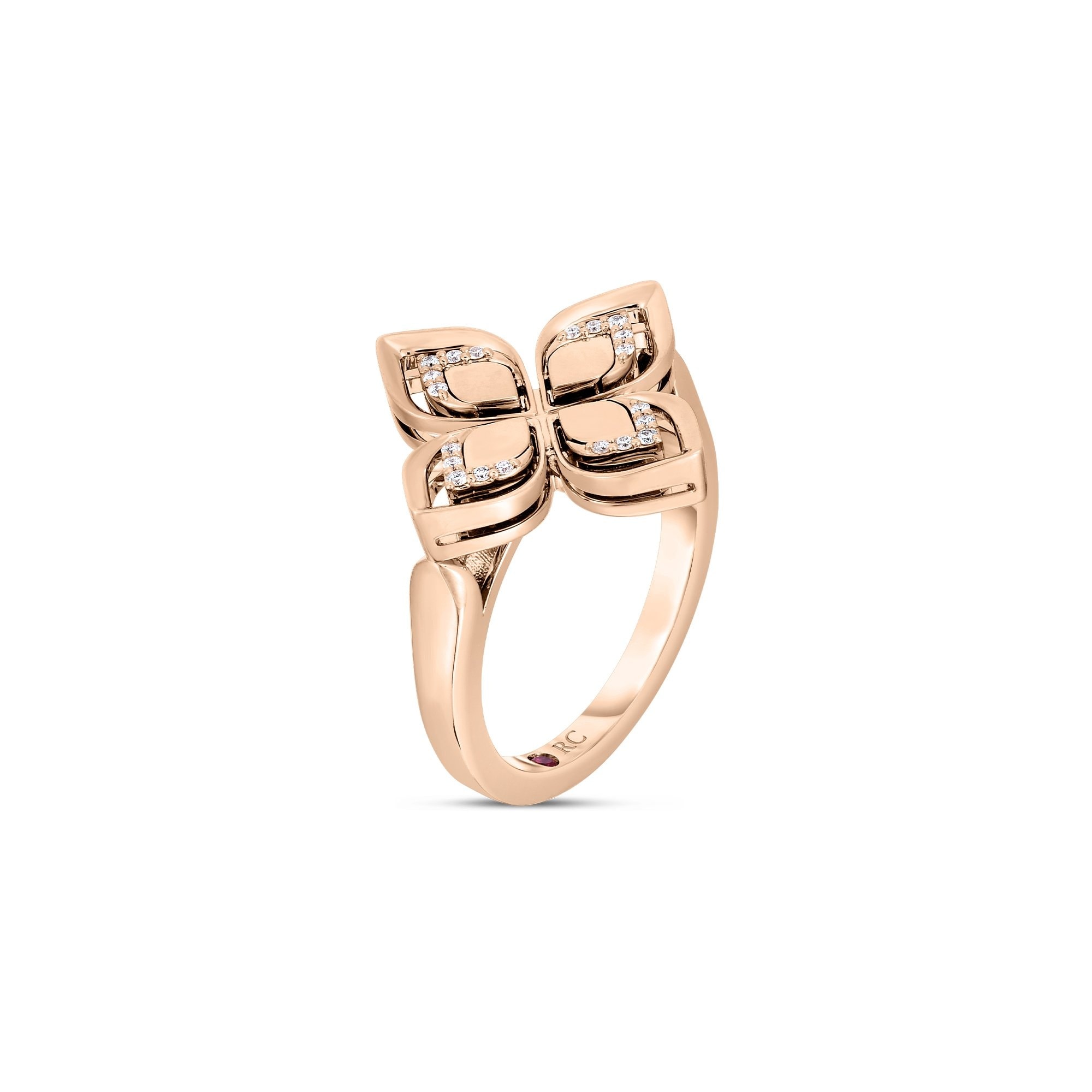 18K Rose Gold Venetian Princess Open Frame Diamond Flower Ring