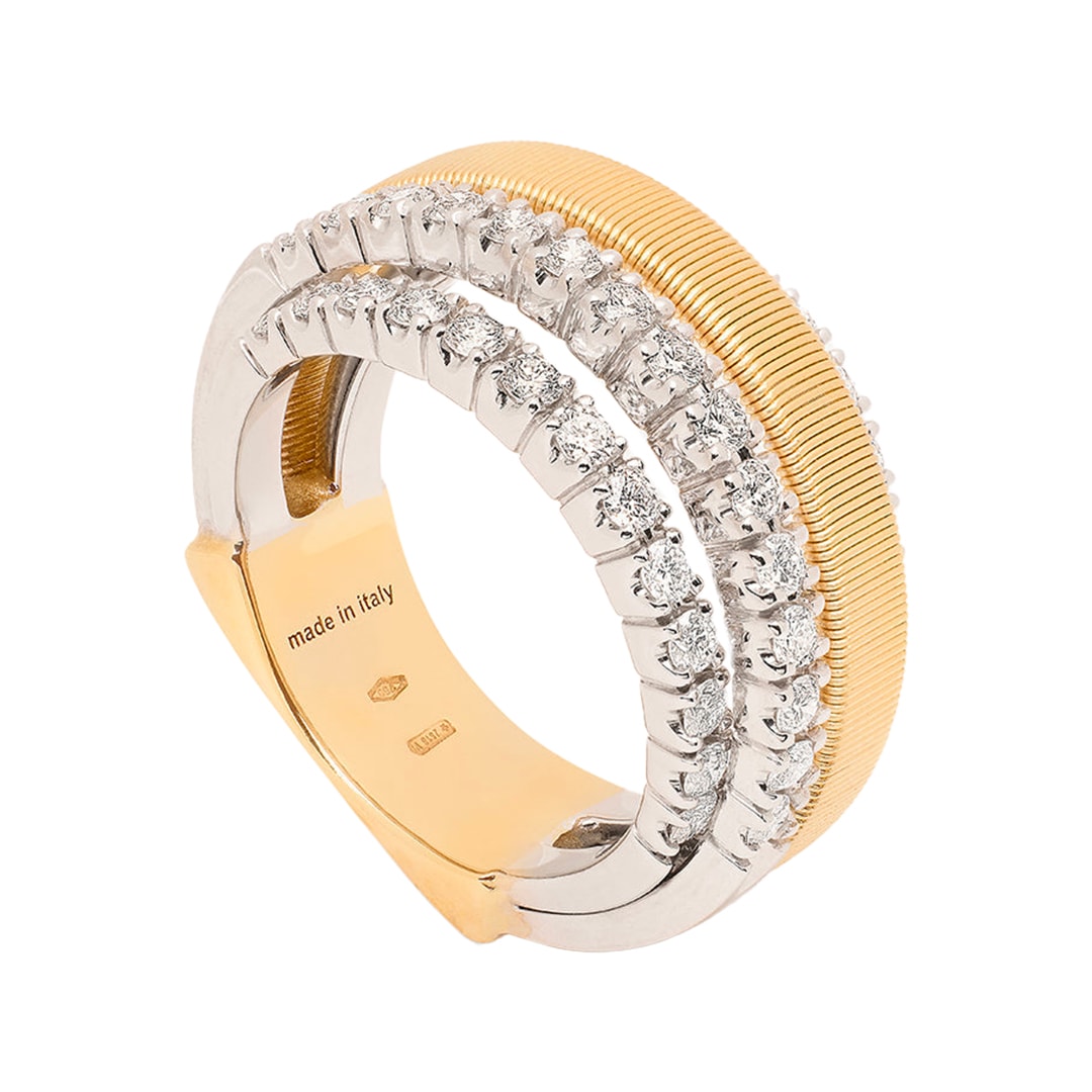 18K Yellow Gold 4-Strand Coil Ring With 3 Diamond Pavé Bands