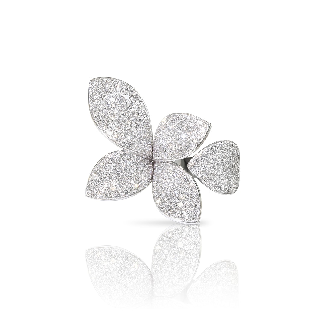 18k White Gold Diamond Five Leaves Small Flower Ring