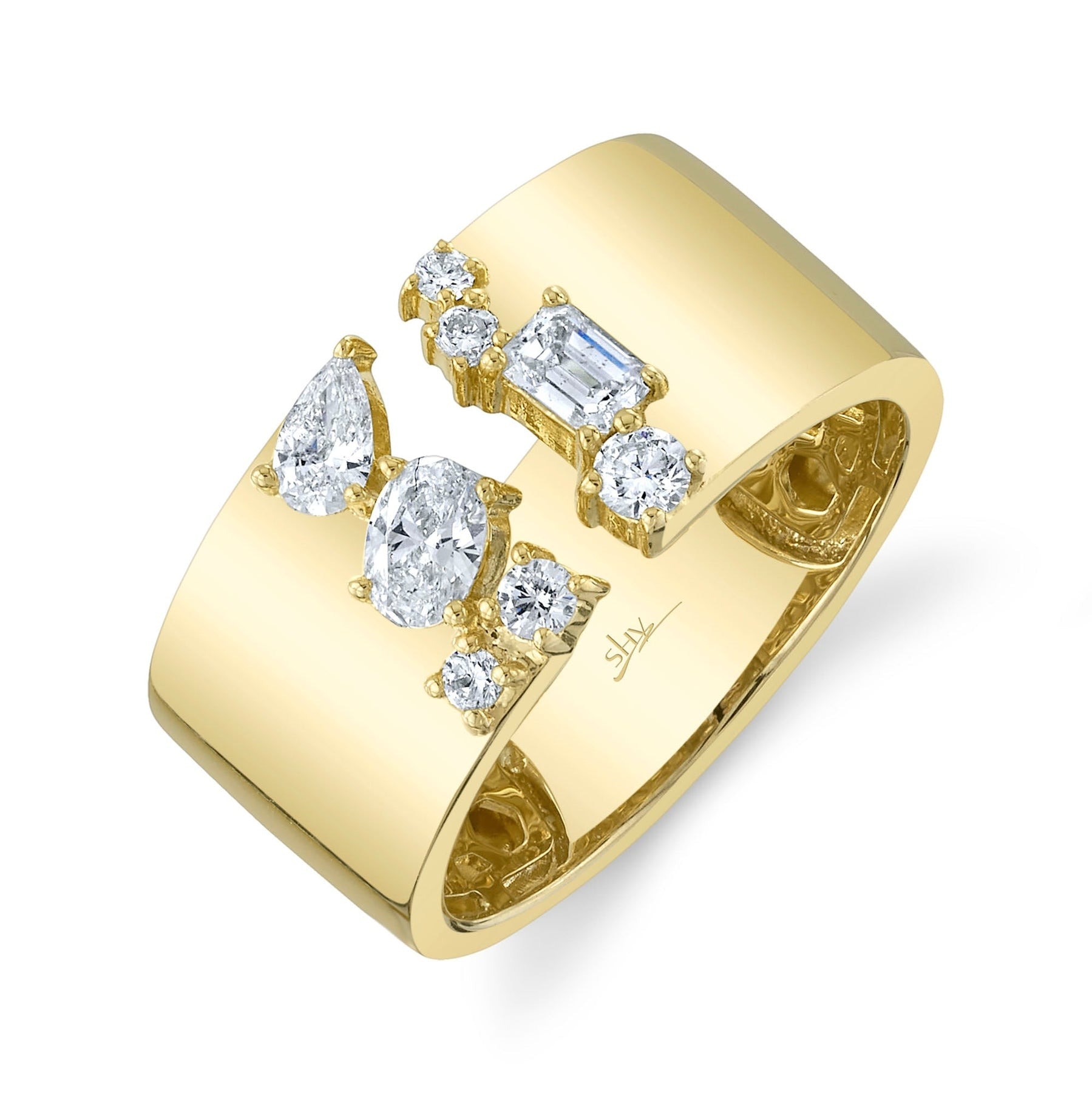 14k Yellow Gold Multi Shape Diamond Open Ring