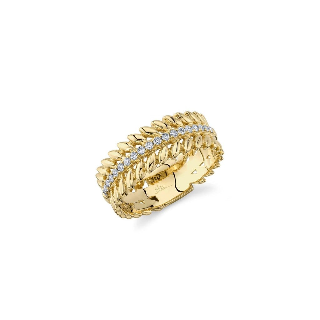 14k Yellow Gold Diamond Laurel Wreath Ring