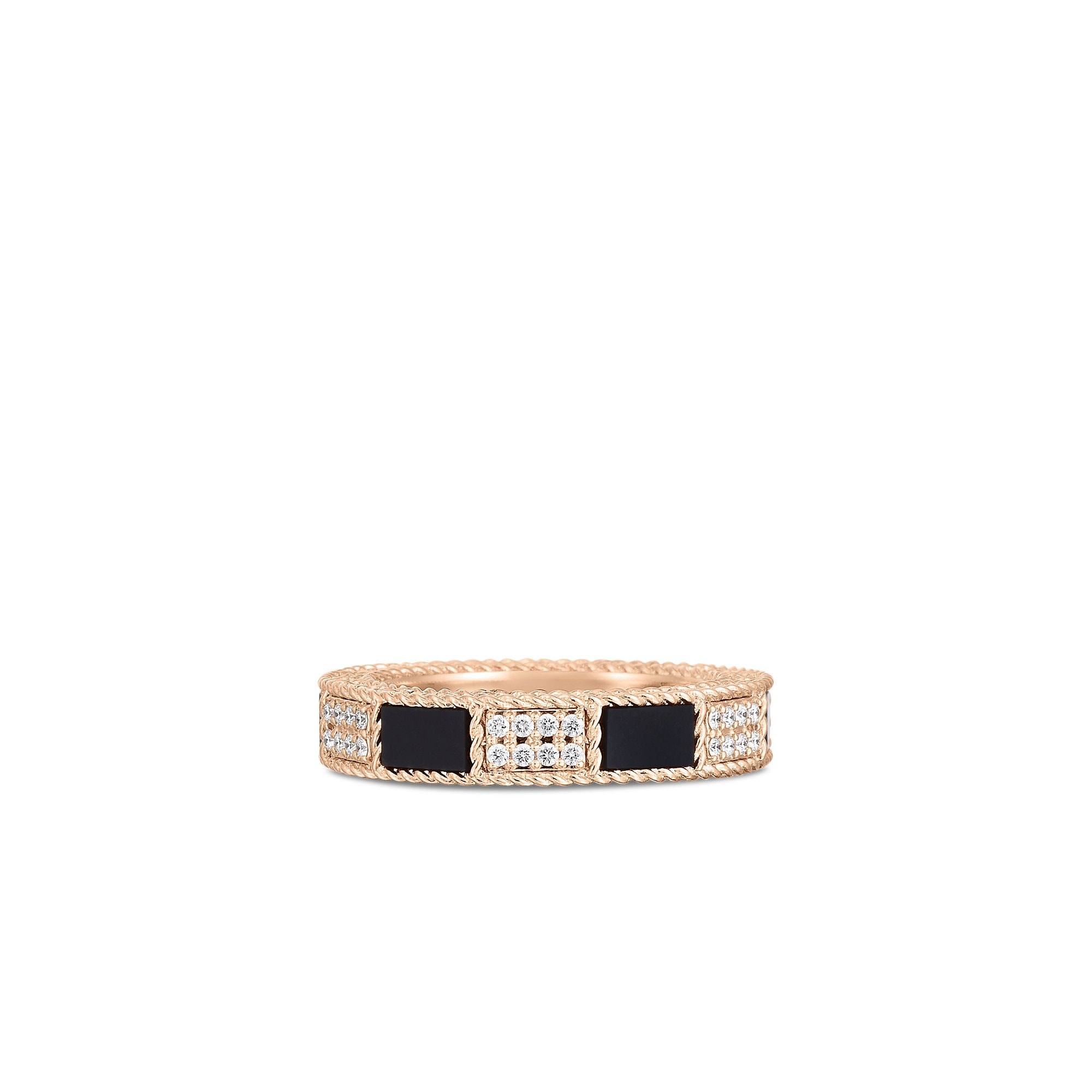 18K Rose Gold Mosaic Alternating Black Jade & Diamond Ring