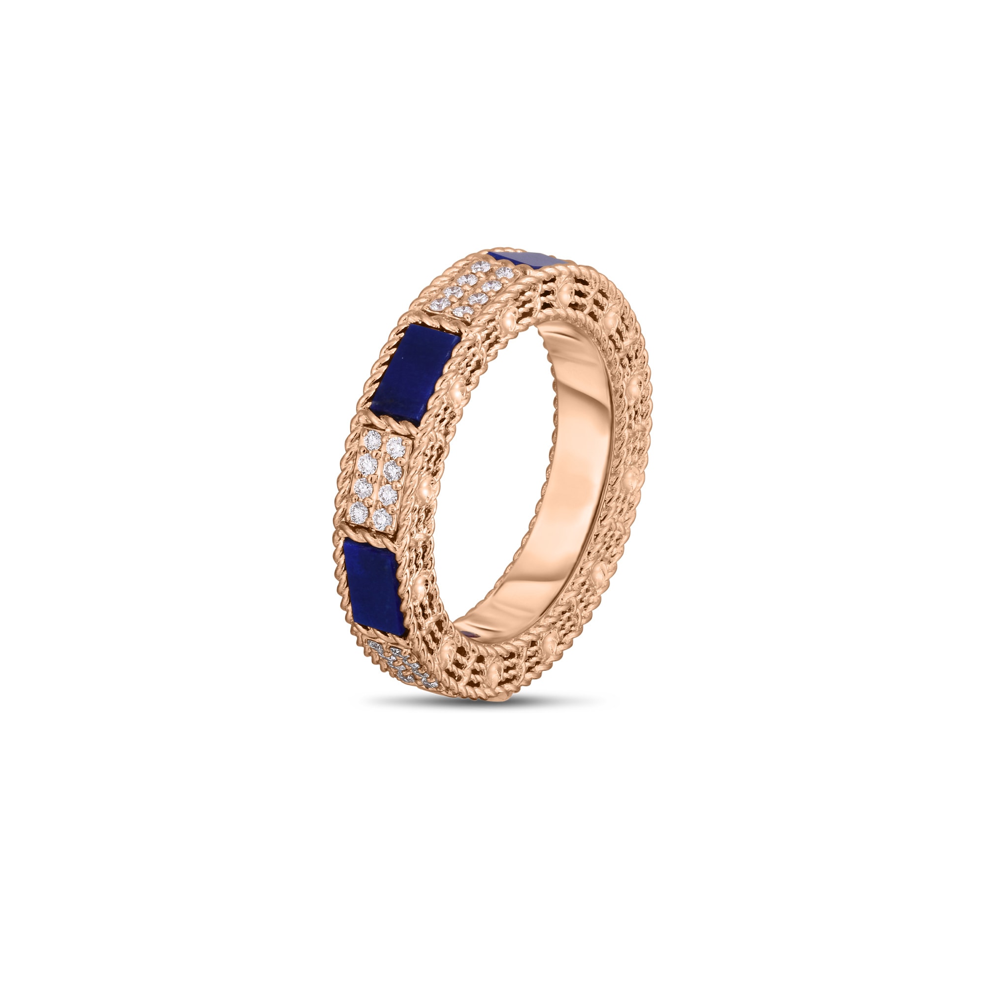 18K Rose Gold Mosaic Alternating Blue Lapis & Diamond Ring