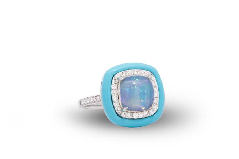 18k White Gold Diamond and Opal Ring