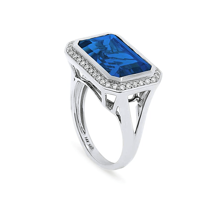 14K White Gold Blue Topaz and Diamond Ring