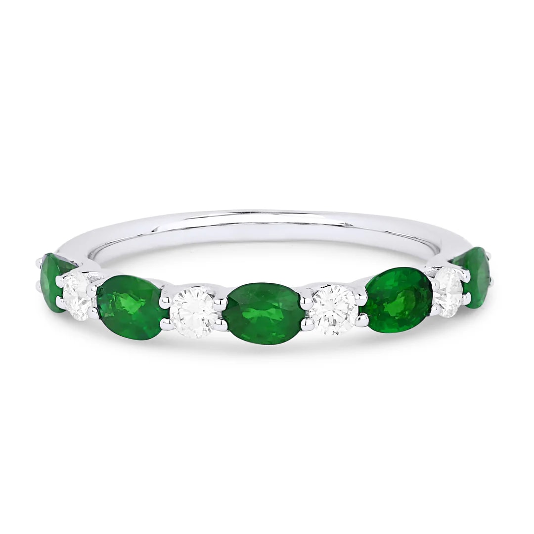 14K White Gold Diamond and Emerald Ring