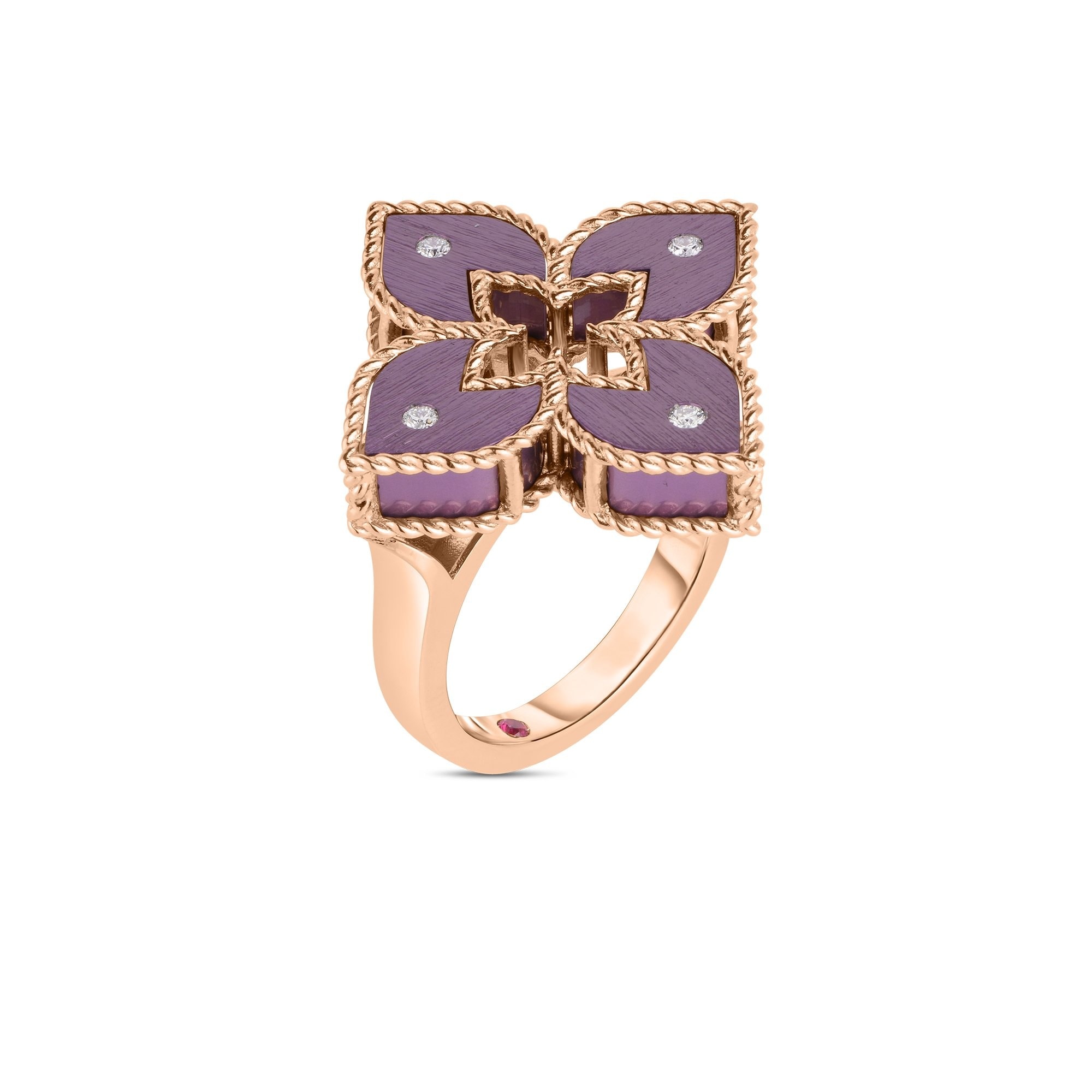 18K Rose Gold Venetian Princess Purple Titanium and Diamond Flower Ring