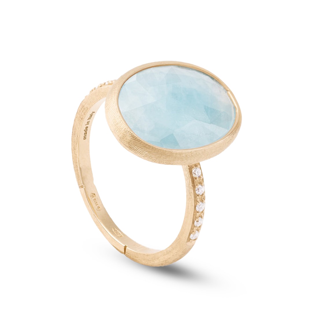 18k Yellow Gold Aquamarine Ring with Diamond Pavé Shank