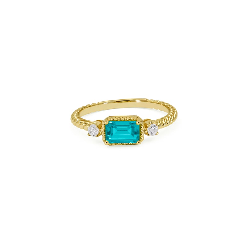 14K Yellow Gold Created Paraiba Tourmaline and Diamond Ring