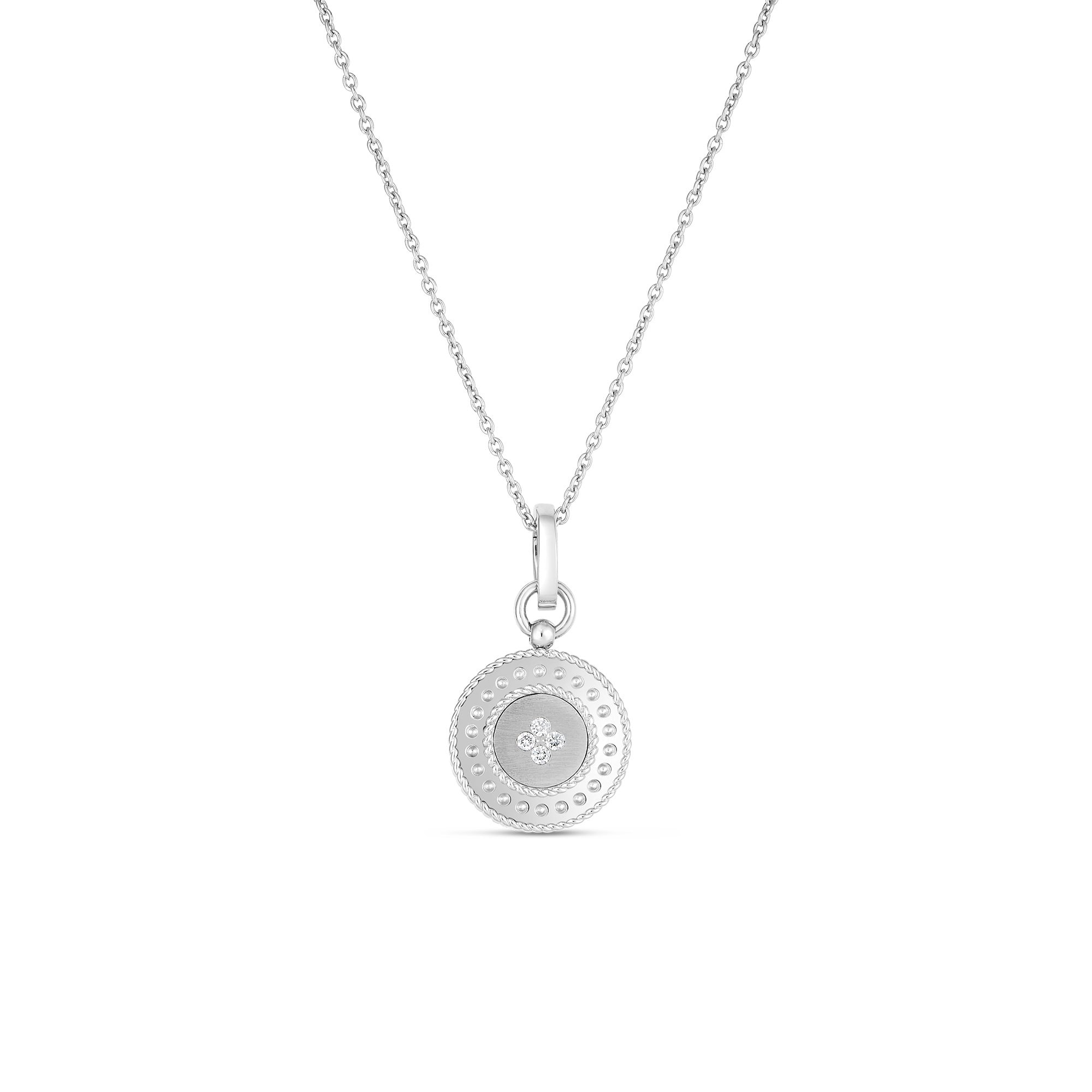 18K White Gold Venetian Princess Diamond Medallion Necklace