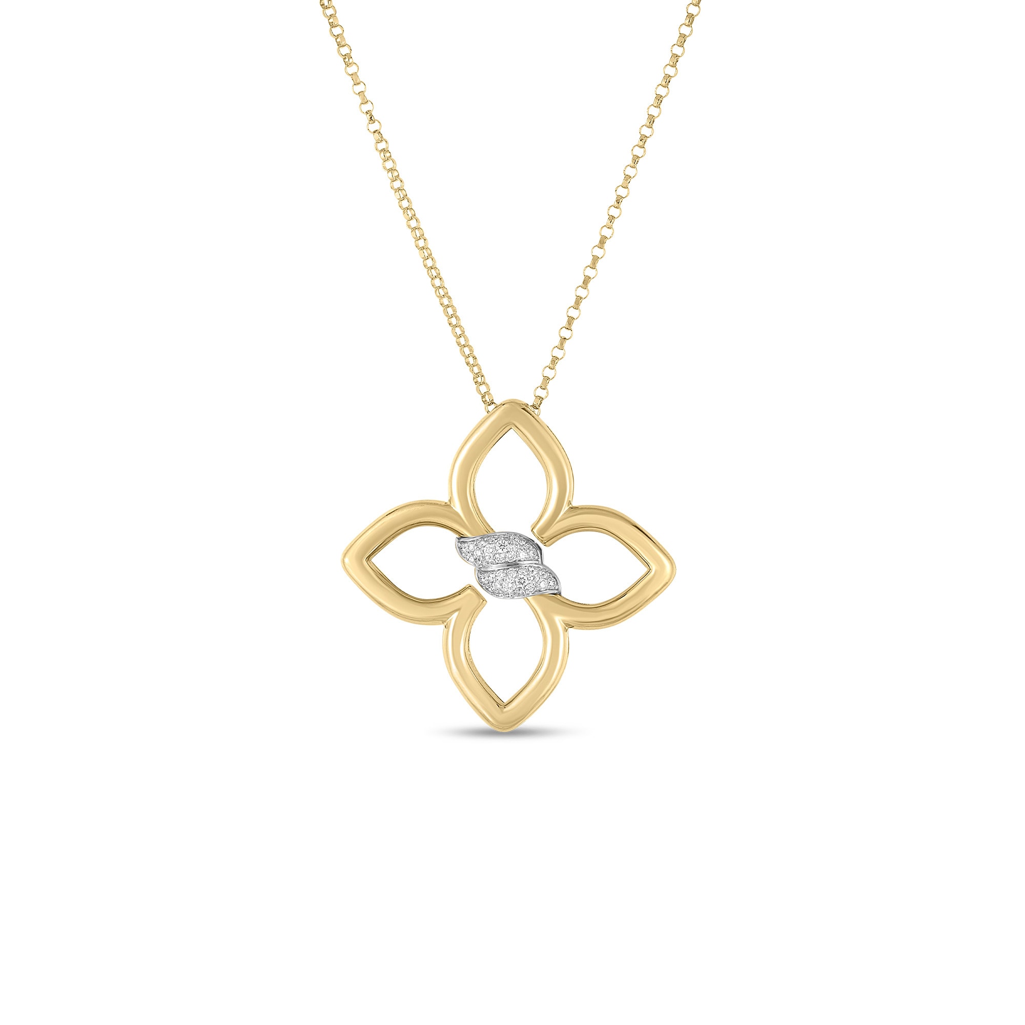 18K Yellow and White Gold Cialoma Diamond Flower Necklace