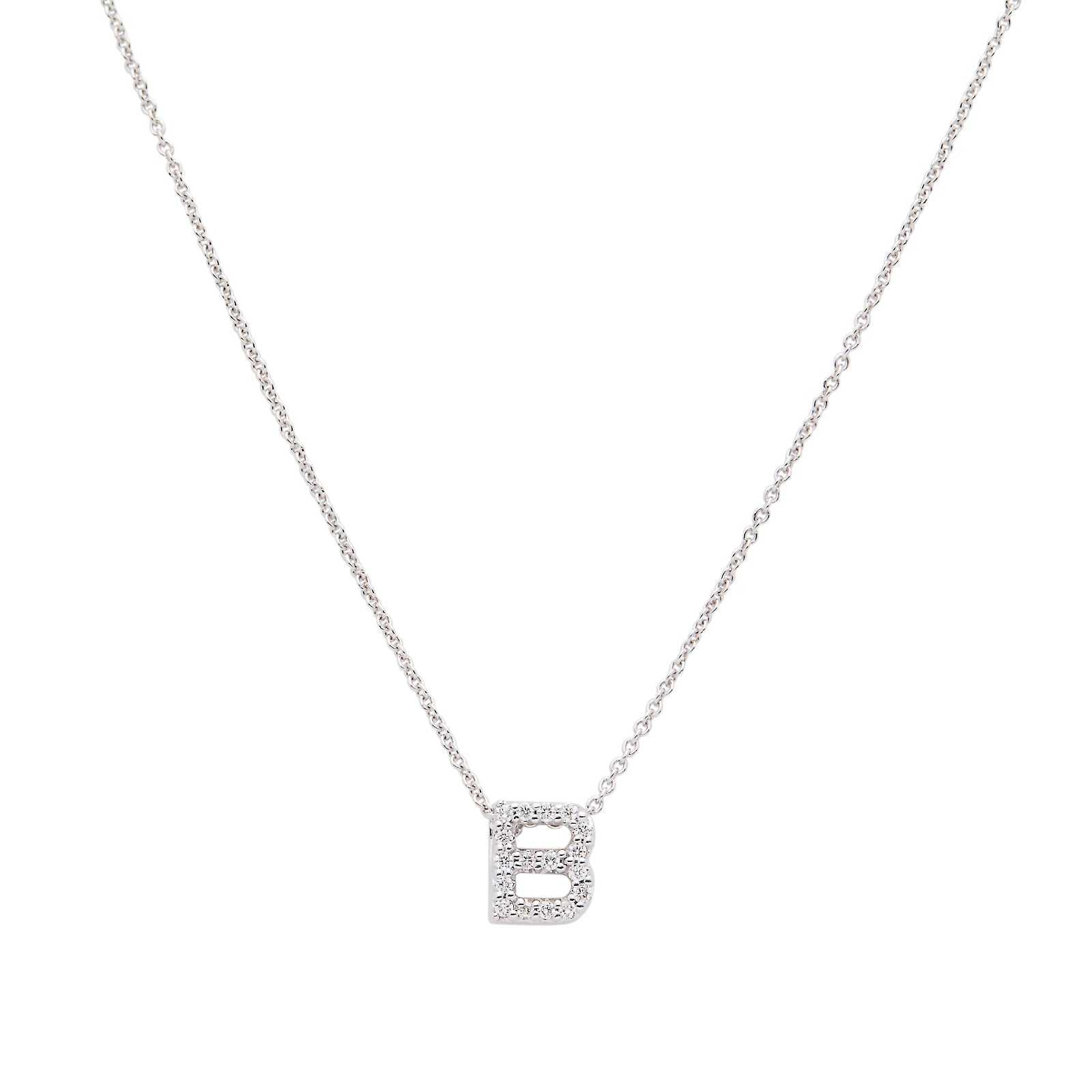 18K White Gold Tiny Treasures Diamond Love Letter "B" Necklace