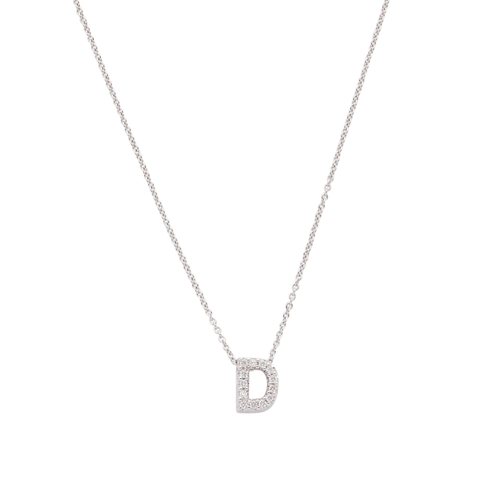 18K White Gold Tiny Treasures Diamond Love Letter "D" Necklace