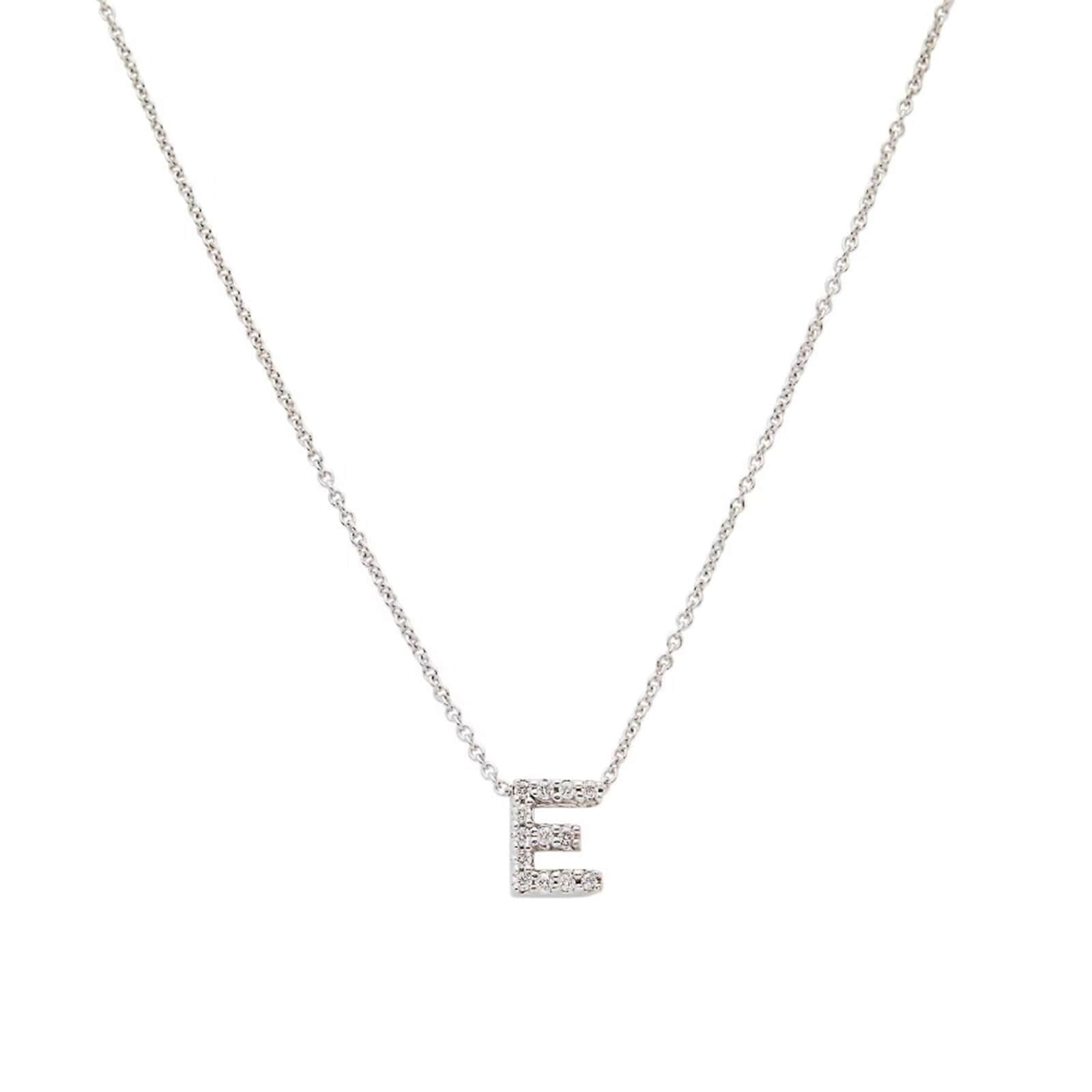 18K White Gold Tiny Treasures Diamond Love Letter "E" Necklace