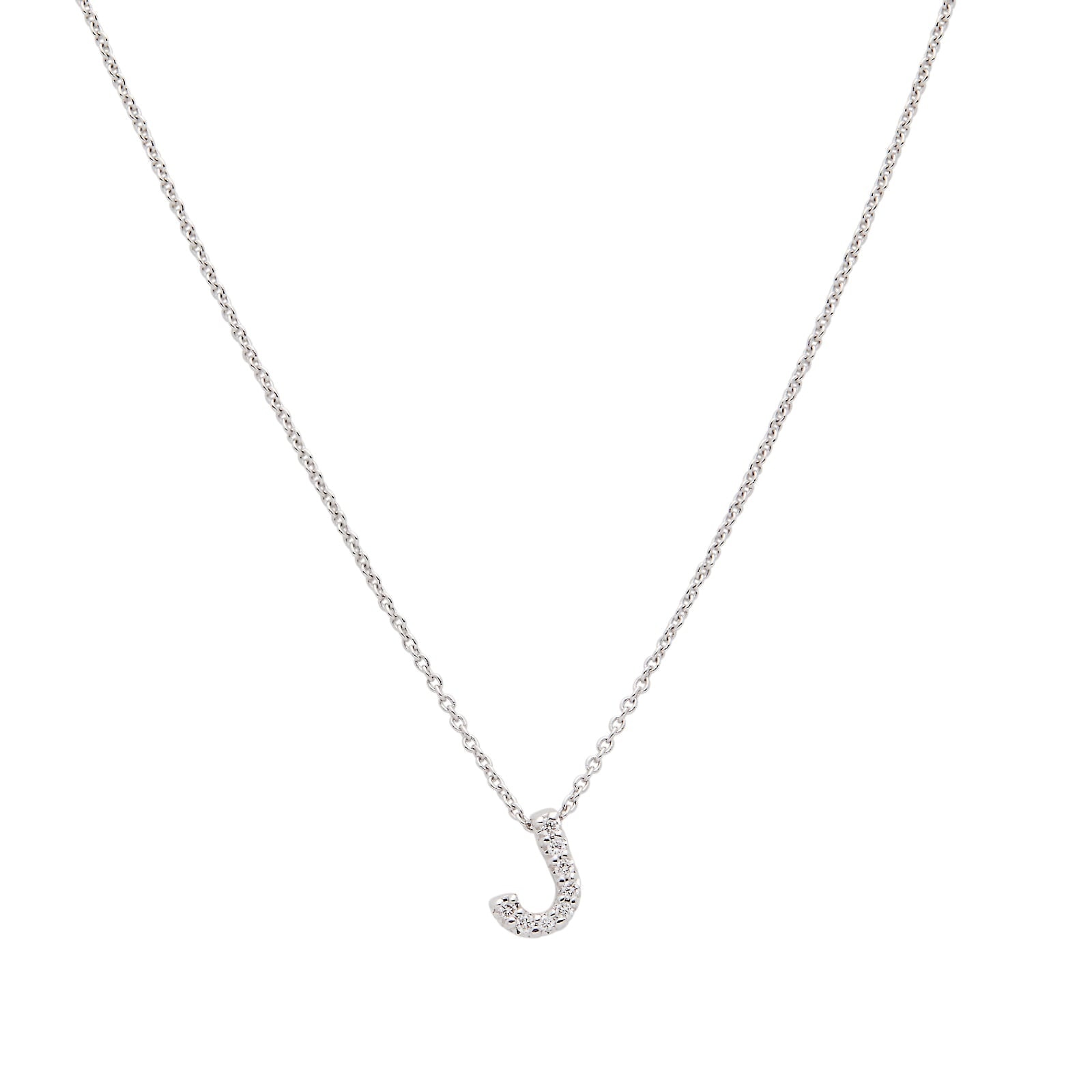 18K White Gold Tiny Treasures Diamond Love Letter "J" Necklace