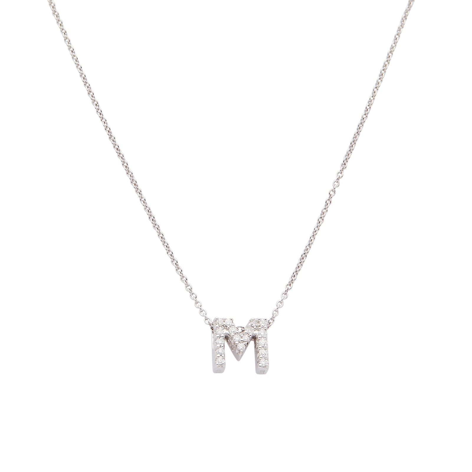 18K White Gold Tiny Treasures Diamond Love Letter "M" Necklace