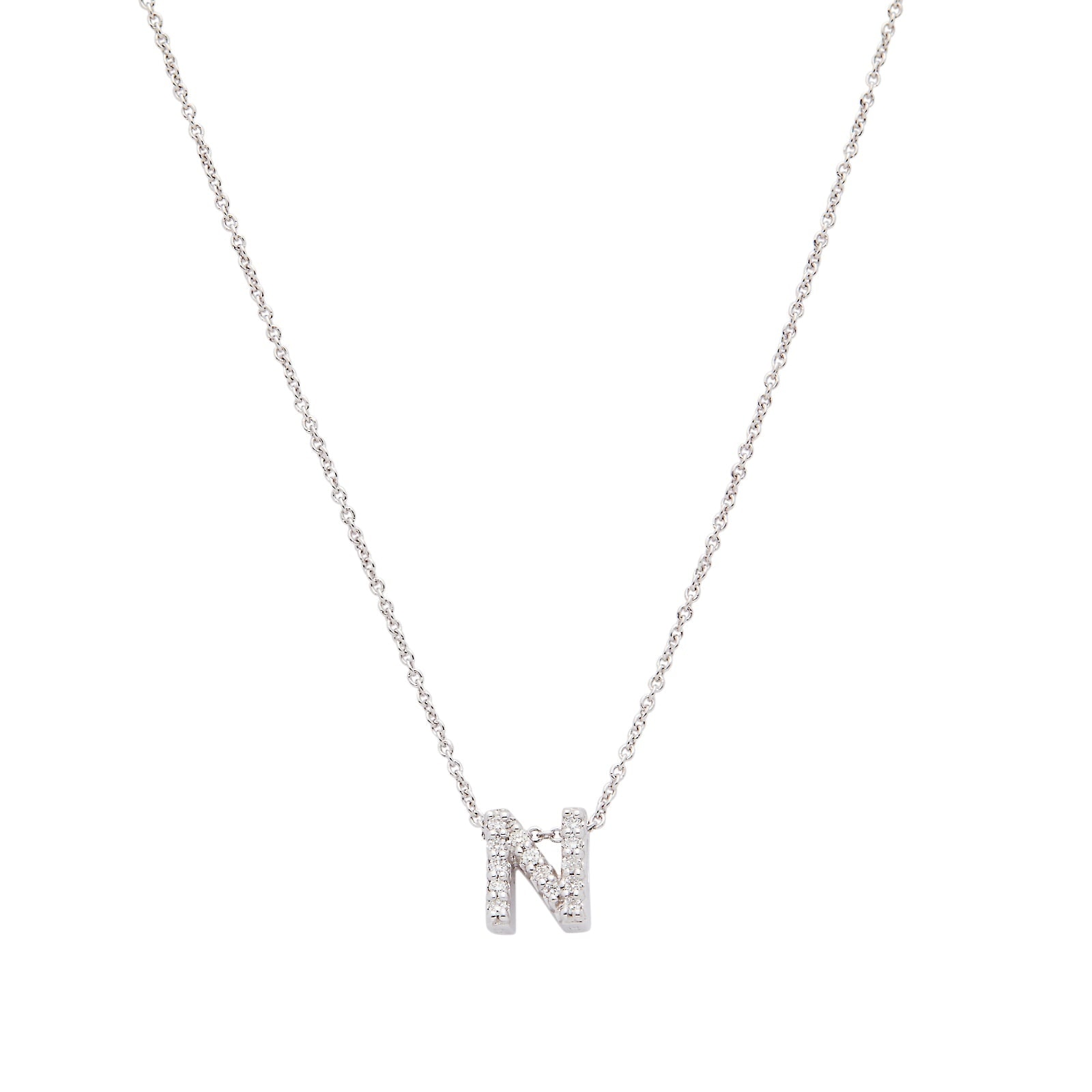 18K White Gold Tiny Treasures Diamond Love Letter "N" Necklace