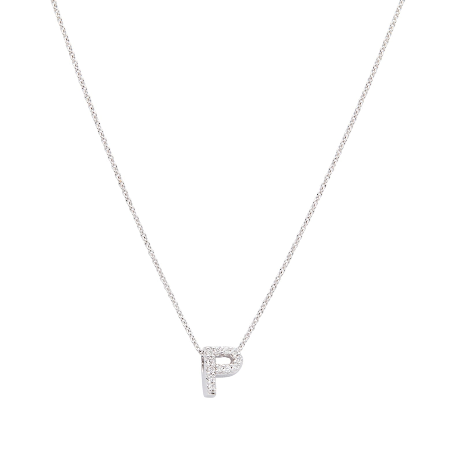 18K White Gold Tiny Treasures Diamond Love Letter "P" Necklace