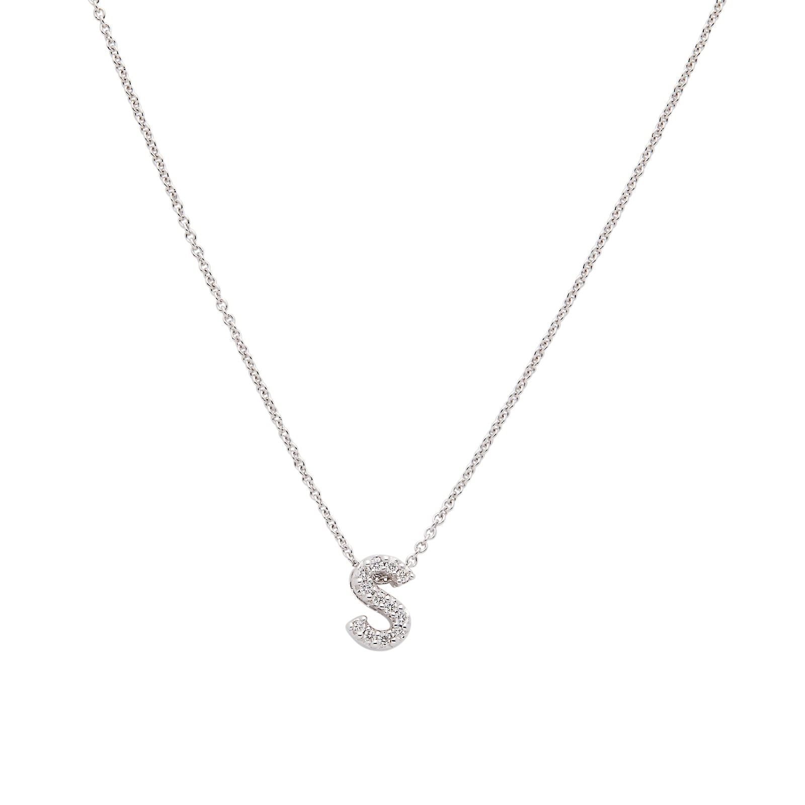 18K White Gold Tiny Treasures Diamond Love Letter "S" Necklace
