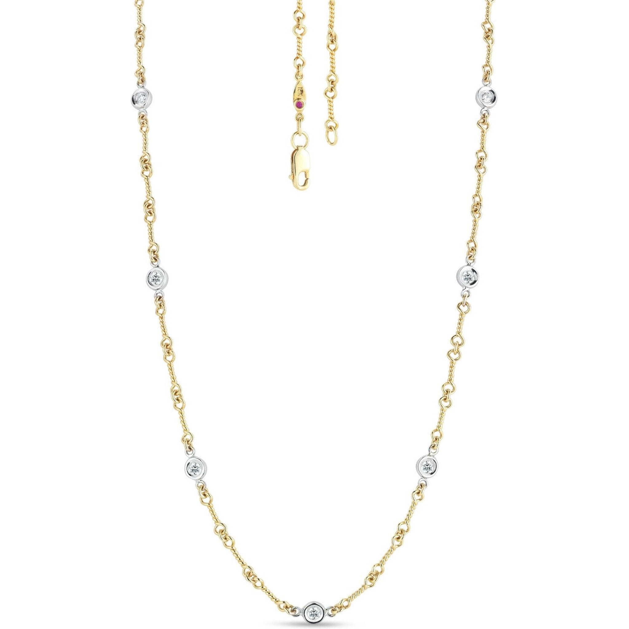 18K Two-Tone Gold Diamonds by the Inch 7 Station Dog Bone Necklace