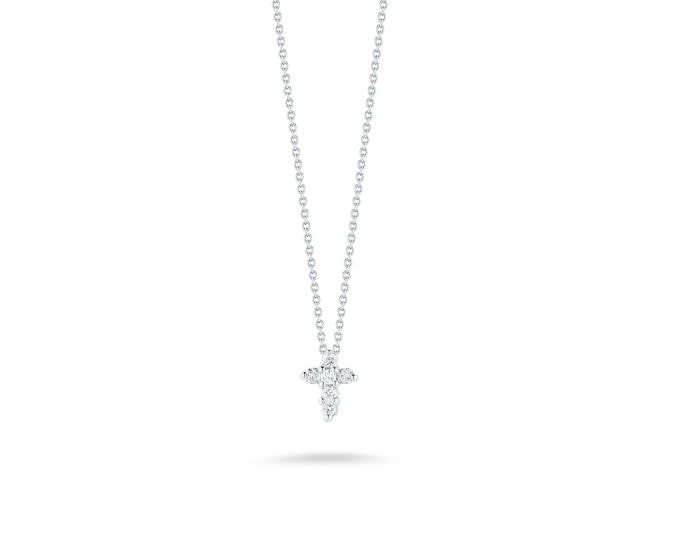 18K White Gold Tiny Treasures Diamond Baby Cross Necklace