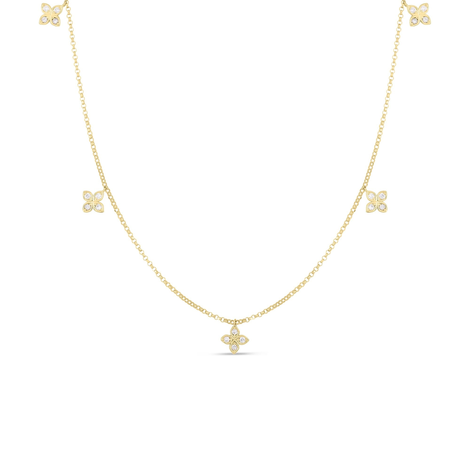 18K Yellow Gold Love by the Inch Dangling 5 Station Flower Necklace