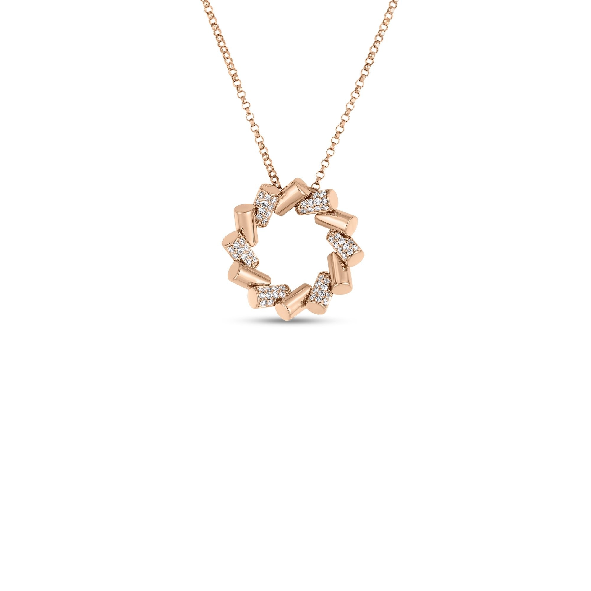 18K Rose Gold Domino Small Diamond Circle Necklace