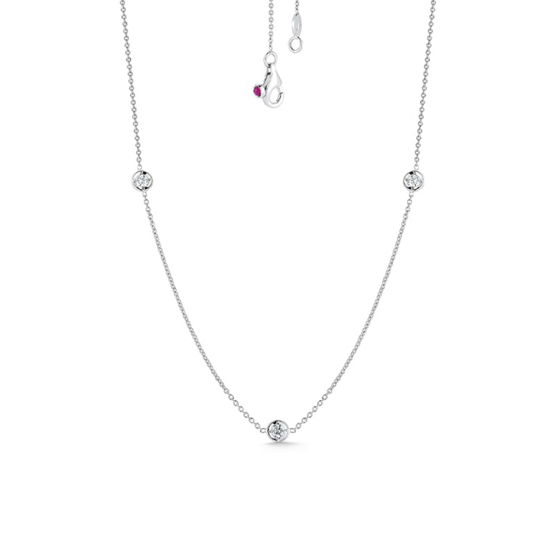 18K White Gold Diamonds By The Inch 3 Station Necklace