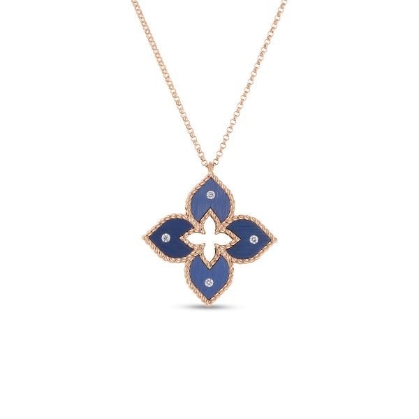 18k Rose Gold Venetian Princess Small Blue Titanium and Diamond Necklace