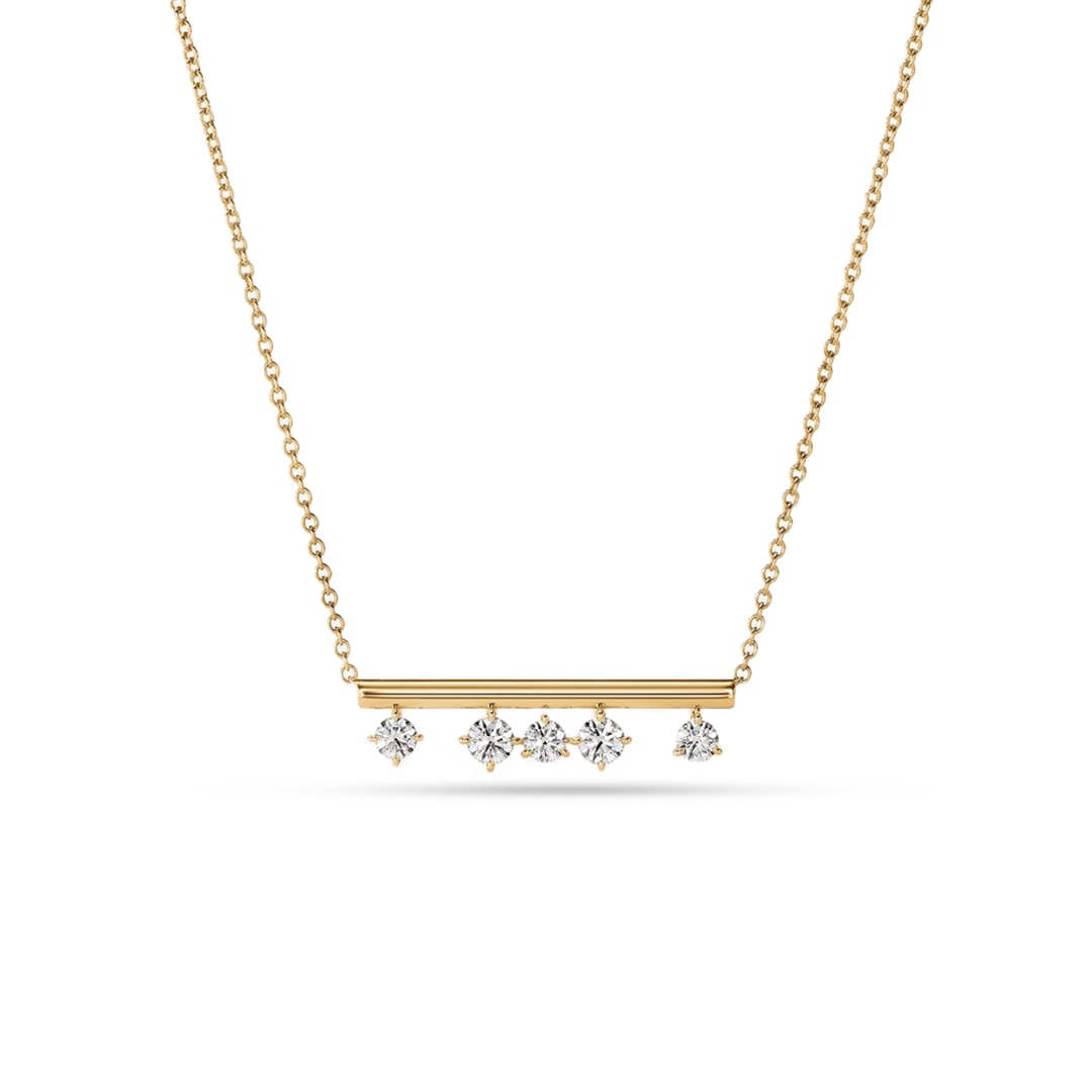 18k Yellow Gold Barre Floating Diamond Pendant Necklace