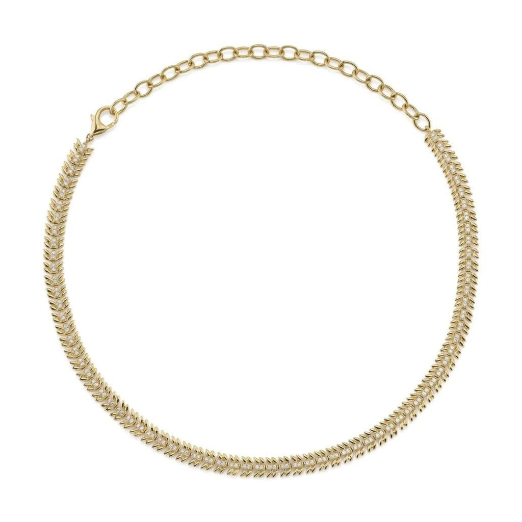 14k Yellow Gold Diamond Laurel Wreath Necklace
