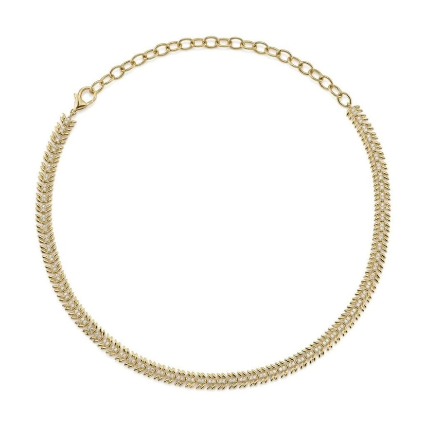14k Yellow Gold Diamond Laurel Wreath Necklace