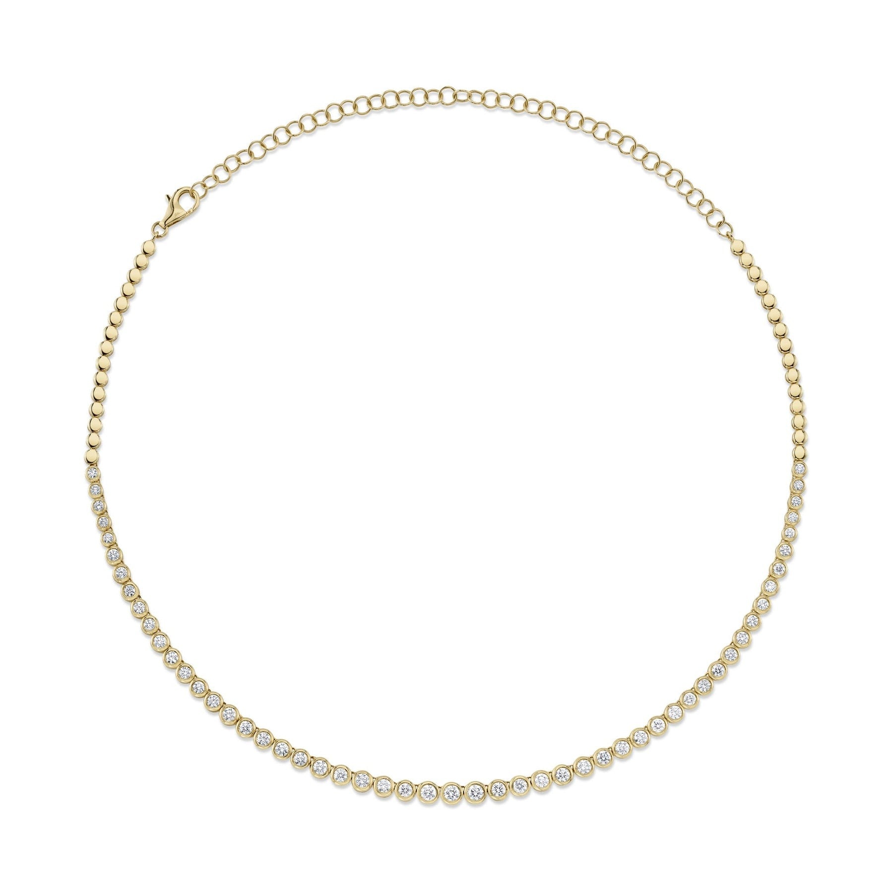 14k Yellow Gold Diamond Bezel tennis Necklace