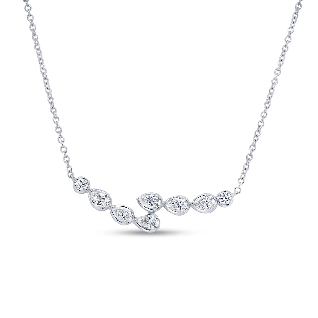 18K White Gold Diamond Bypass Necklace