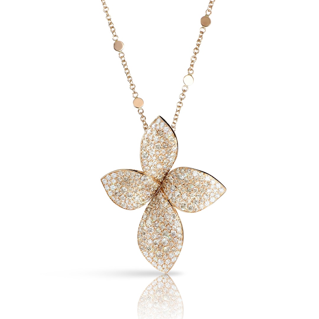 18k Rose Gold  Medium Flower Diamond Necklace