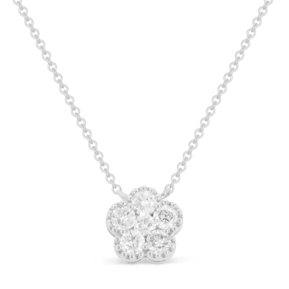 14K White Gold Diamond Flower Necklace