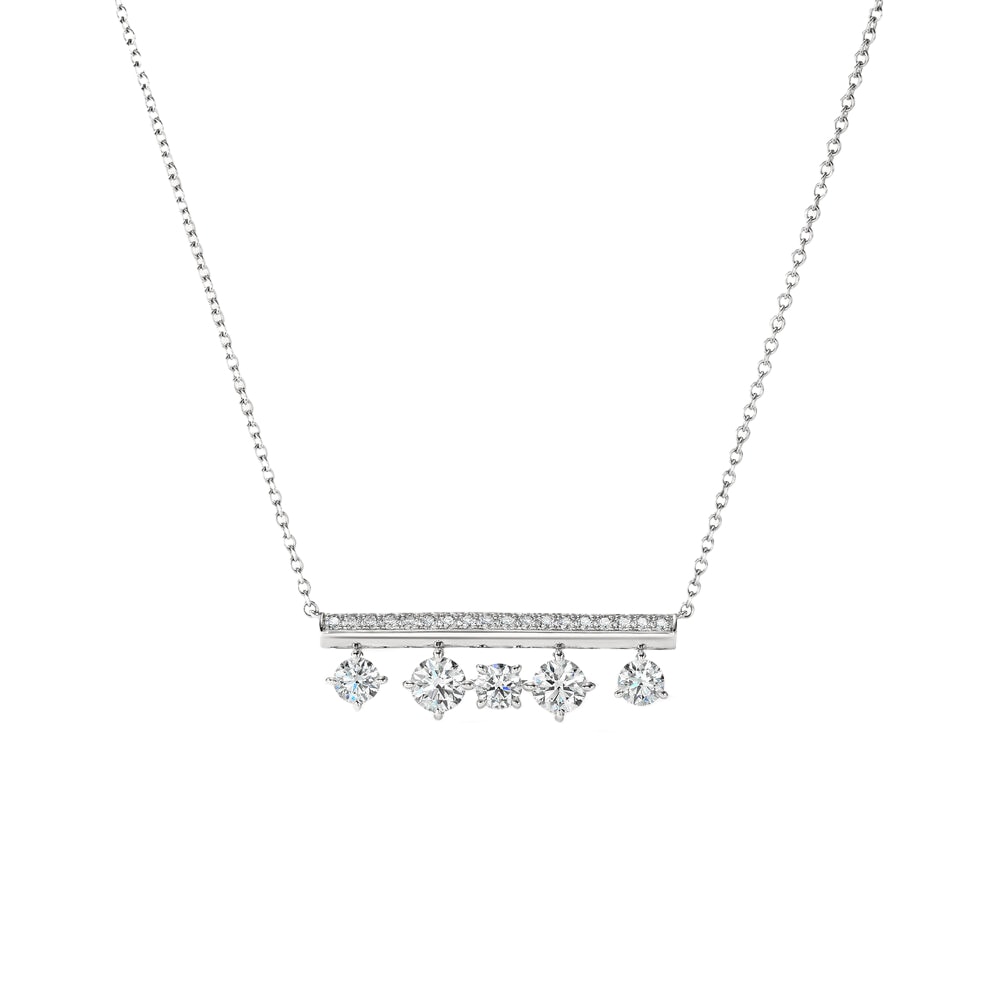18K White Gold Barre Floating Diamond Pavé Pendant Necklace