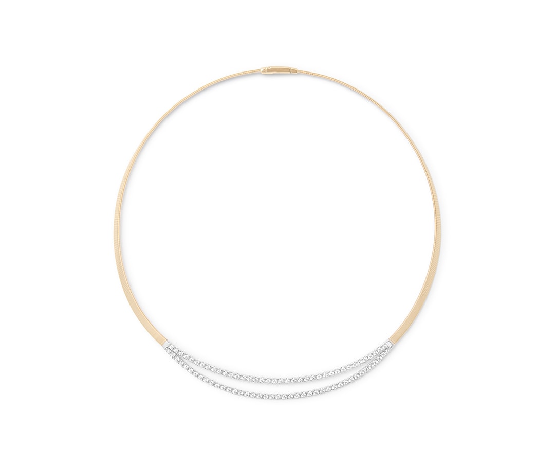 18K Yellow Gold Coil Collar With Double Row Diamond Bar 