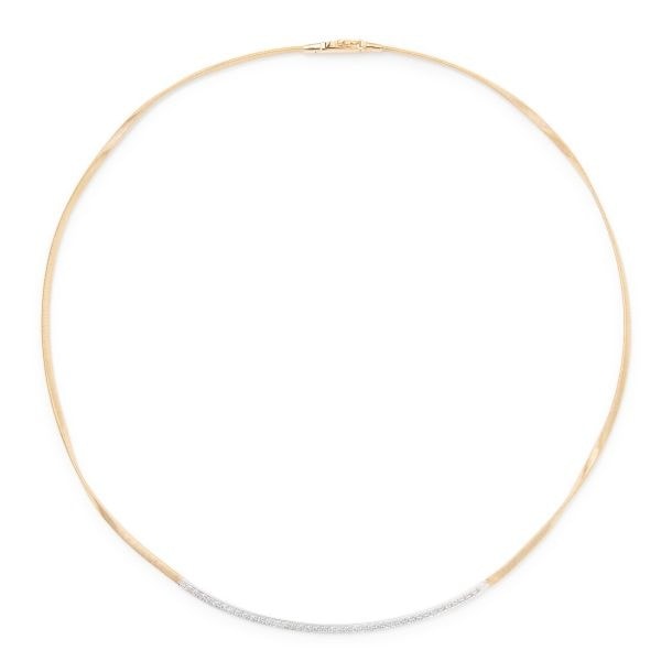 18K Two-Tone Gold Coil Necklace With Diamond Bar 