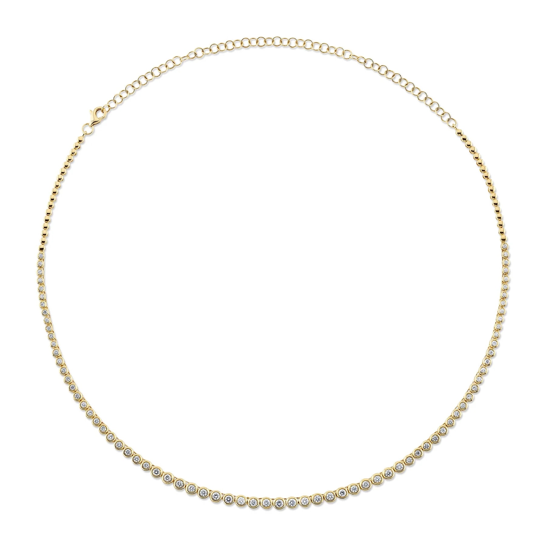 14K Yellow Gold Diamond Bezel Tennis Necklace