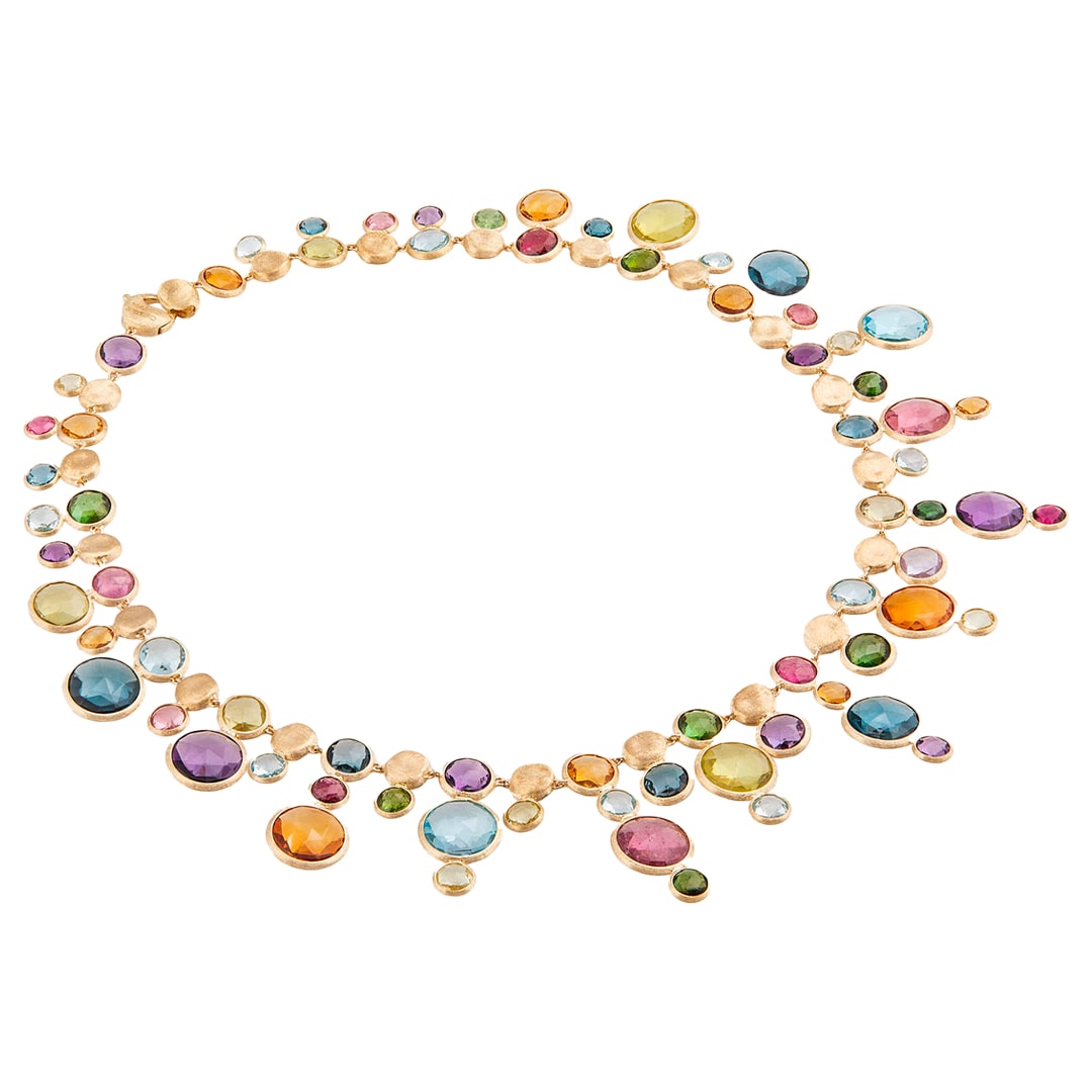 18K Yellow Gold Statement Round Gemstone Collar