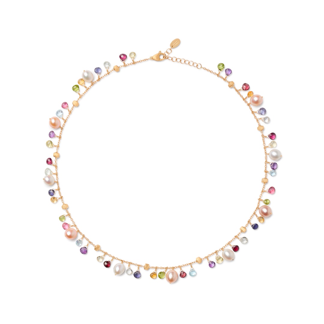 18K Yellow Gold Single-Strand Gemstone Necklace With Freshwater Pearls