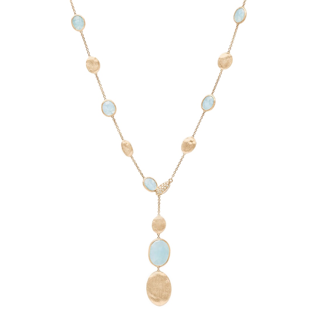 18k Yellow Gold Aquamarine & Gold Lariat