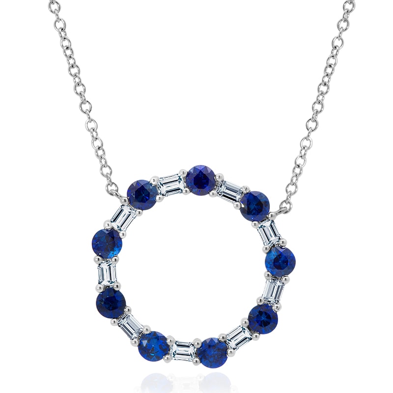 18k White Gold Sapphire and Diamond Open Circle Necklace