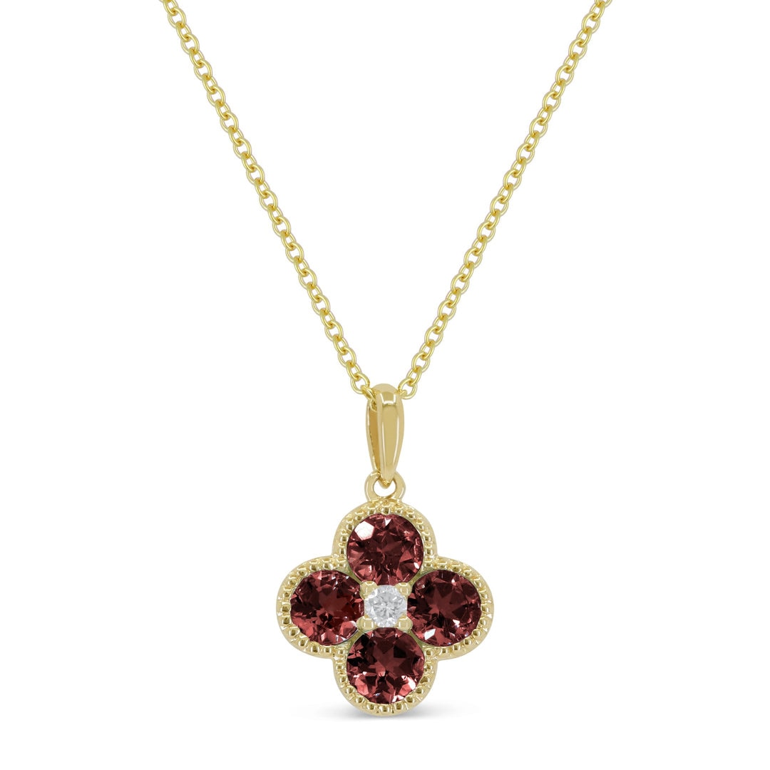 14K Yellow Gold Garnet and Diamond Flower Necklace